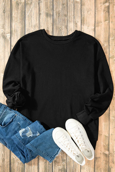 Explore More Collection - High-Low Round Neck Long Sleeve Sweatshirt