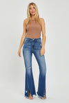 Explore More Collection - RISEN Full Size High Rise Front Slit Frayed Hem Flare Jeans