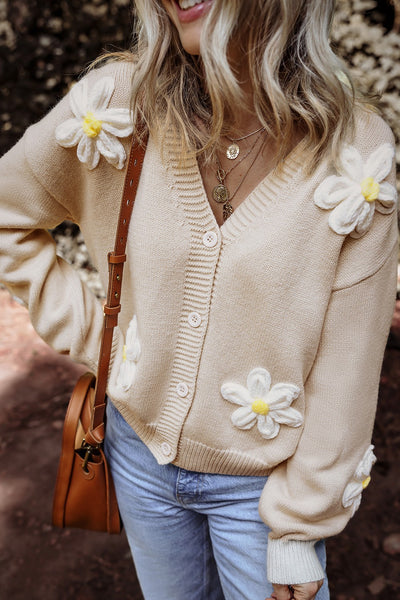 Explore More Collection - Flower Dropped Shoulder Long Sleeve Cardigan