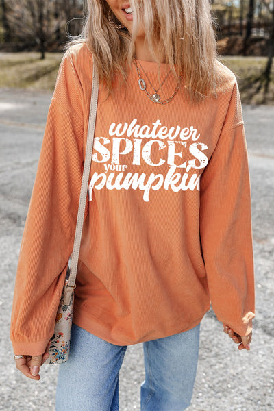 Explore More Collection - Letter Graphic Round Neck Long Sleeve Oversize Sweatshirt