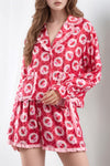 Explore More Collection - Valentine’s Day Frill Strawberry Print Flounce Sleeve Top and Shorts Lounge Set