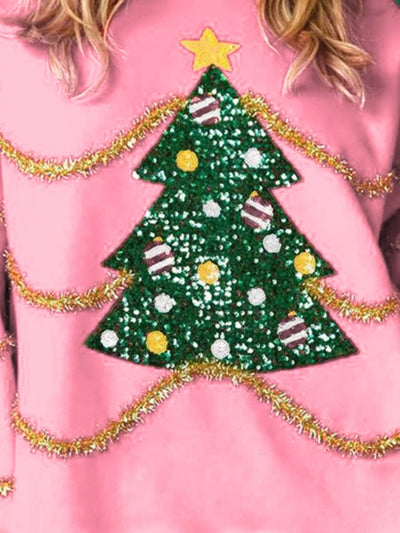 Explore More Collection - Sequin Christmas Tree Round Neck Sweatshirt