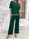 Explore More Collection - Contrast Trim Round Neck Top and Pants Set