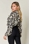 Explore More Collection - Double Take Full Size Printed Ruffle Trim Balloon Sleeve Shirt