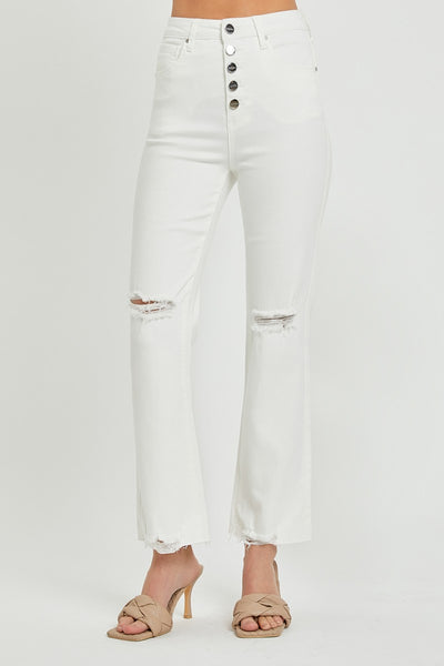 Explore More Collection - RISEN  Full Size High Rise Button Fly Straight Ankle Jeans