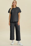 Explore More Collection - Double Take Full Size Texture Round Neck Short Sleeve Top and Pants Set