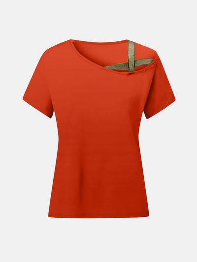 Explore More Collection - Asymmetrical Neck Short Sleeve T-Shirt