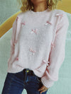 Explore More Collection - Bow Trim Round Neck Long Sleeve Sweater