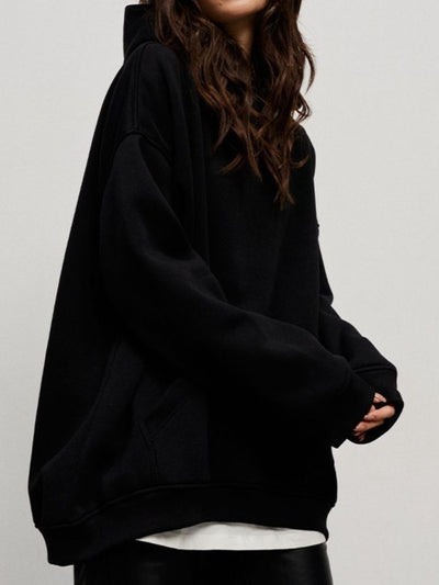 Explore More Collection - Pocketed Dropped Shoulder Long Sleeve Hoodie