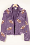 Explore More Collection - BiBi Football Sequin Embroidery Washed Corduroy Jacket