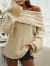 Explore More Collection - Off-Shoulder Extra-Long Sleeve Sweater