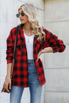 Explore More Collection - Drawstring Plaid Long Sleeve Hooded Shacket