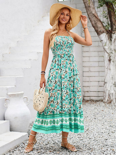 Explore More Collection - Printed Halter Neck Midi Dress