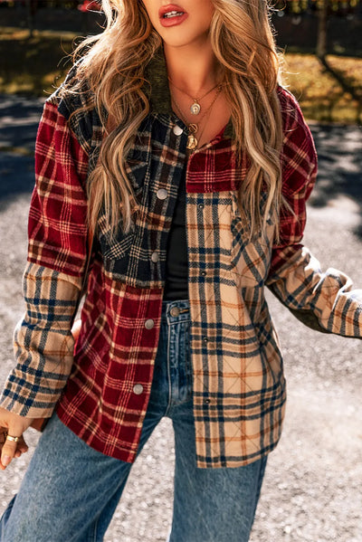 Explore More Collection - Plaid Button Up Long Sleeve Jacket