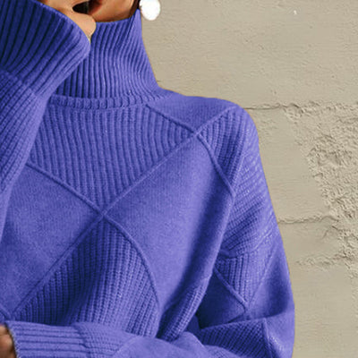 Explore More Collection - Geometric Turtleneck Long Sleeve Sweater