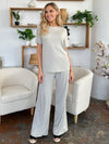 Explore More Collection - Double Take Full Size Round Neck Short Sleeve T-Shirt and Wide Leg Pants Set