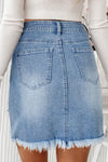 Explore More Collection - Distressed Raw Hem Heart Denim Skirt