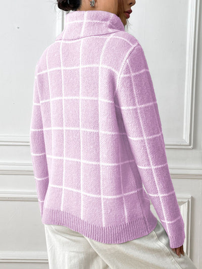 Explore More Collection - Plaid Turtleneck Long Sleeve Sweater