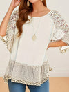 Explore More Collection - Full Size Frill Printed Round Neck Half Sleeve Blouse