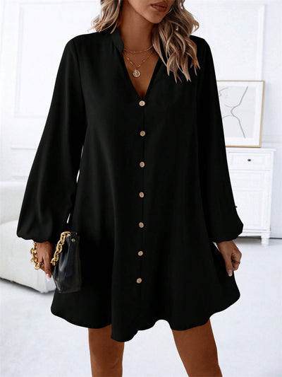 Explore More Collection - Notched Long Sleeve Mini Dress