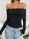 Explore More Collection - Ruched Off-Shoulder Long Sleeve T-Shirt