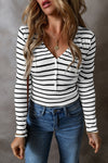 Explore More Collection - Striped V-Neck Long Sleeve Top