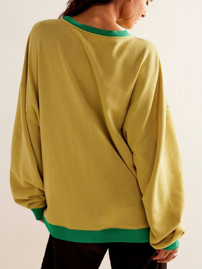 Explore More Collection - Contrast Trim Round Neck Long Sleeve Sweatshirt