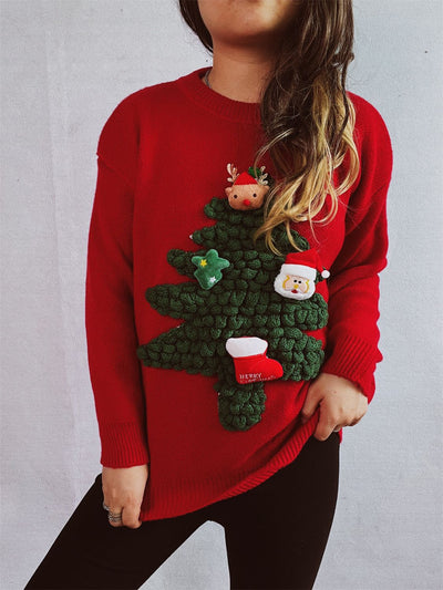 Explore More Collection - Christmas Tree Round Neck Long Sleeve Sweater