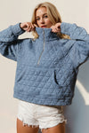 Explore More Collection - Double Take Half Zip Long Sleeve Quilted Sweatshirt with Pocket