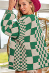 Explore More Collection - Checkered Open Front Long Sleeve Cardigan