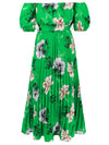 Explore More Collection - Pleated Floral Off-Shoulder Short Sleeve Midi Dress