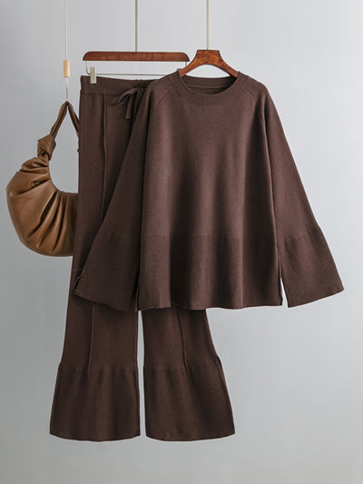 Explore More Collection - Basic Bae Slit Round Neck Long Sleeve Top and Drawstring Pants Sweater Set