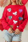 Explore More Collection - Valentine’s Day Sequin Bow Heart Round Neck Sweatshirt