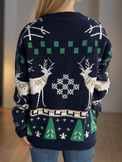 Explore More Collection - Christmas Element Round Neck Long Sleeve Sweater