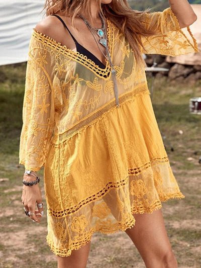 Explore More Collection - Lace Detail Plunge Cover-Up Dress