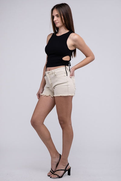 Explore More Collection - Acid Washed Frayed Cutoff Hem Shorts