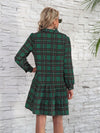 Explore More Collection - Ruffle Hem Plaid Button Down Long Sleeve Dress