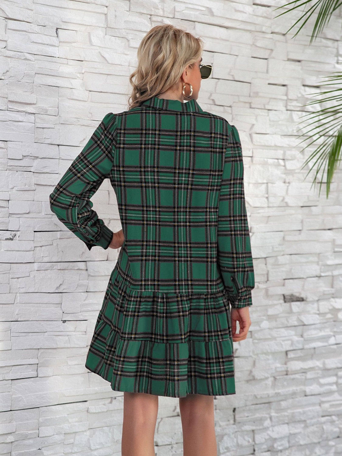long sleeve green plaid dress It's Your Place Green Plaid Button Down Dress, X-Large - The Mint Julep Boutique