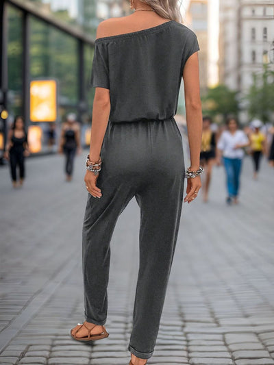 Explore More Collection - Single Shoulder Short Sleeve Jumpsuit