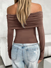 Explore More Collection - Ruched Off-Shoulder Long Sleeve T-Shirt