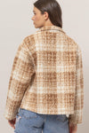 Explore More Collection - Plaid Collared Neck Boucle Jacket with Pockets