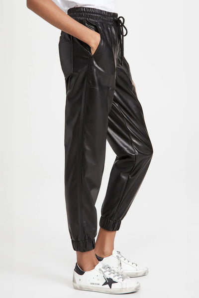 Explore More Collection - Drawstring PU Leather Pants with Pockets