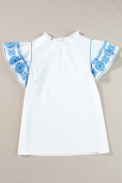 Explore More Collection - Ruffled Mock Neck Cap Sleeve Blouse