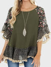 Explore More Collection - Full Size Frill Printed Round Neck Half Sleeve Blouse