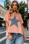 Explore More Collection - Studded Star Round Neck Short Sleeve T-Shirt