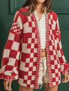 Explore More Collection - Checkered Open Front Long Sleeve Cardigan