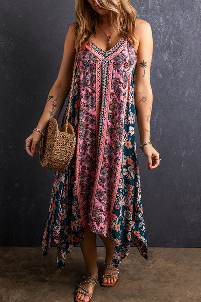 Explore More Collection - Printed V-Neck Midi Cami Dress