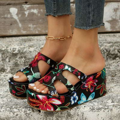 Explore More Collection - Cutout Floral Peep Toe Sandals