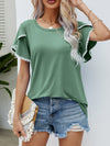 Explore More Collection - Pom-Pom Trim Flutter Sleeve Round Neck T-Shirt