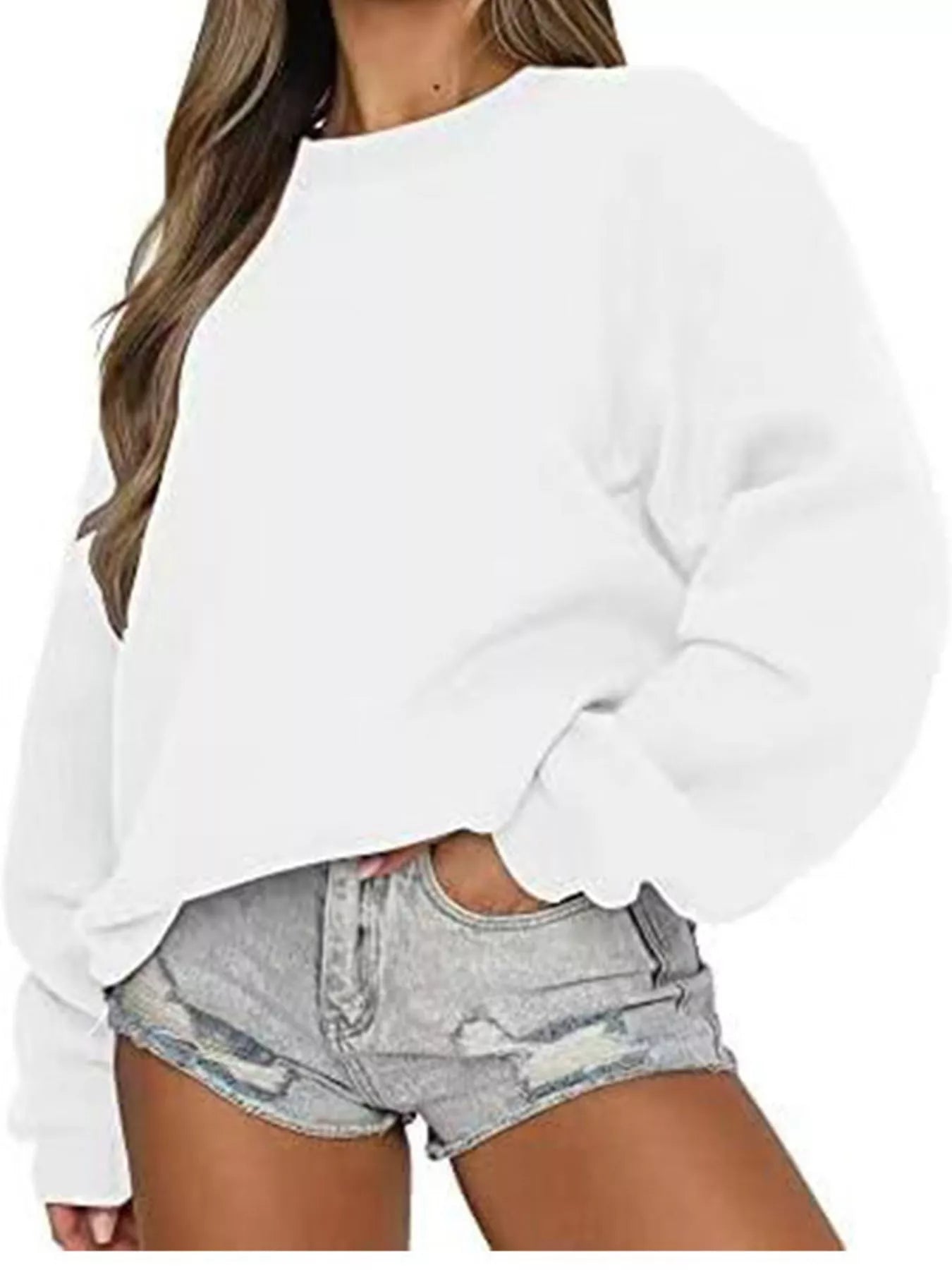 Full Size Solid Color Long Sleeve Sweatshirt Plus Size